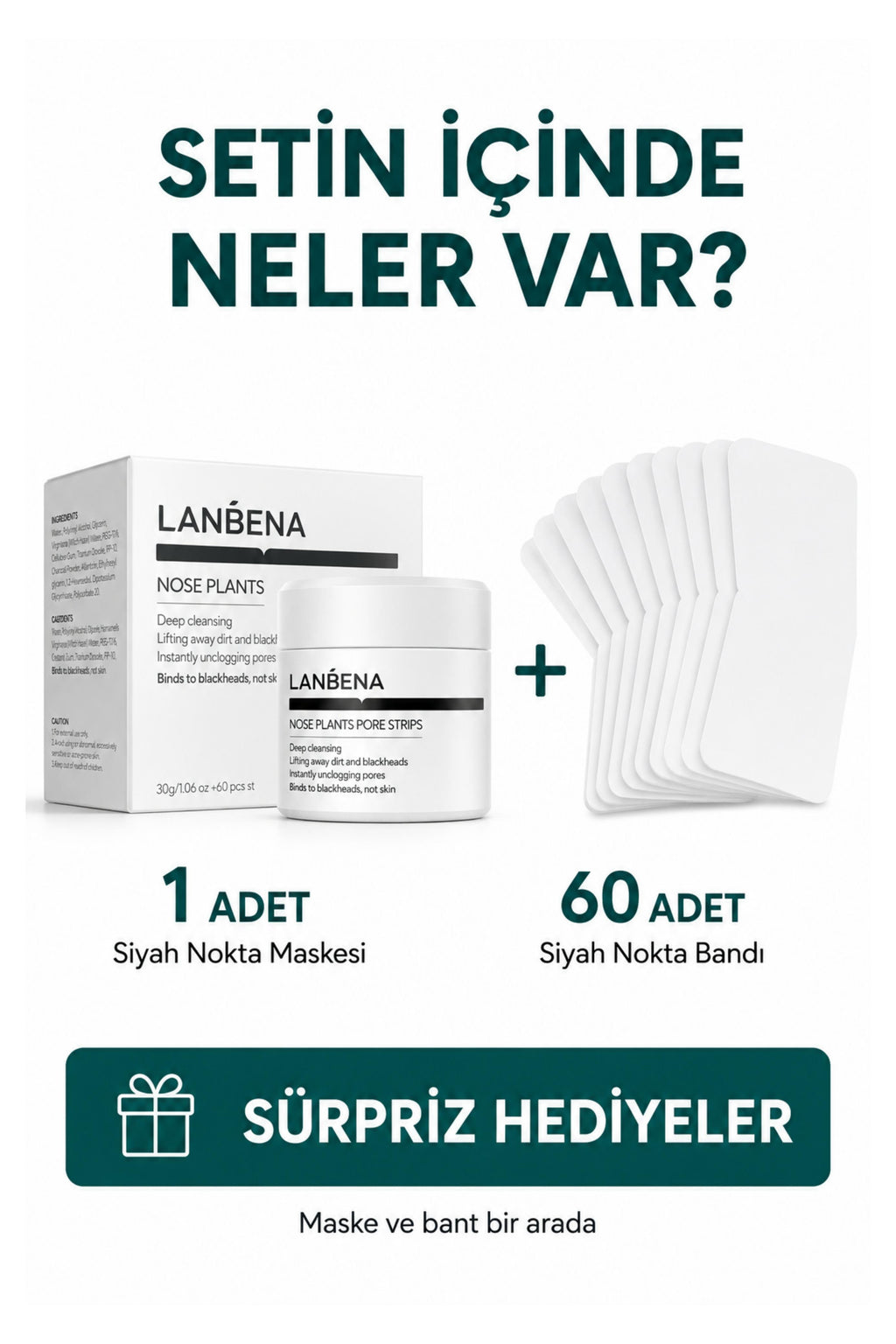 Siyah Nokta Maskesi & 60 Adet Siyah Nokta Bandı Nose Plants