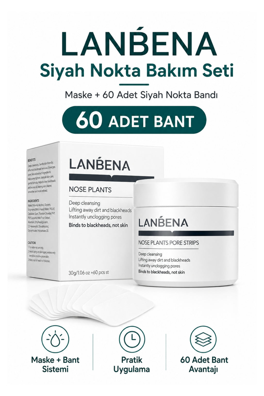 Siyah Nokta Maskesi & 60 Adet Siyah Nokta Bandı Nose Plants